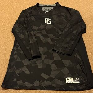 Nike Hypercool Black PERFECT GAME Tonal Geometric 3/4 Sleeve Performance Top